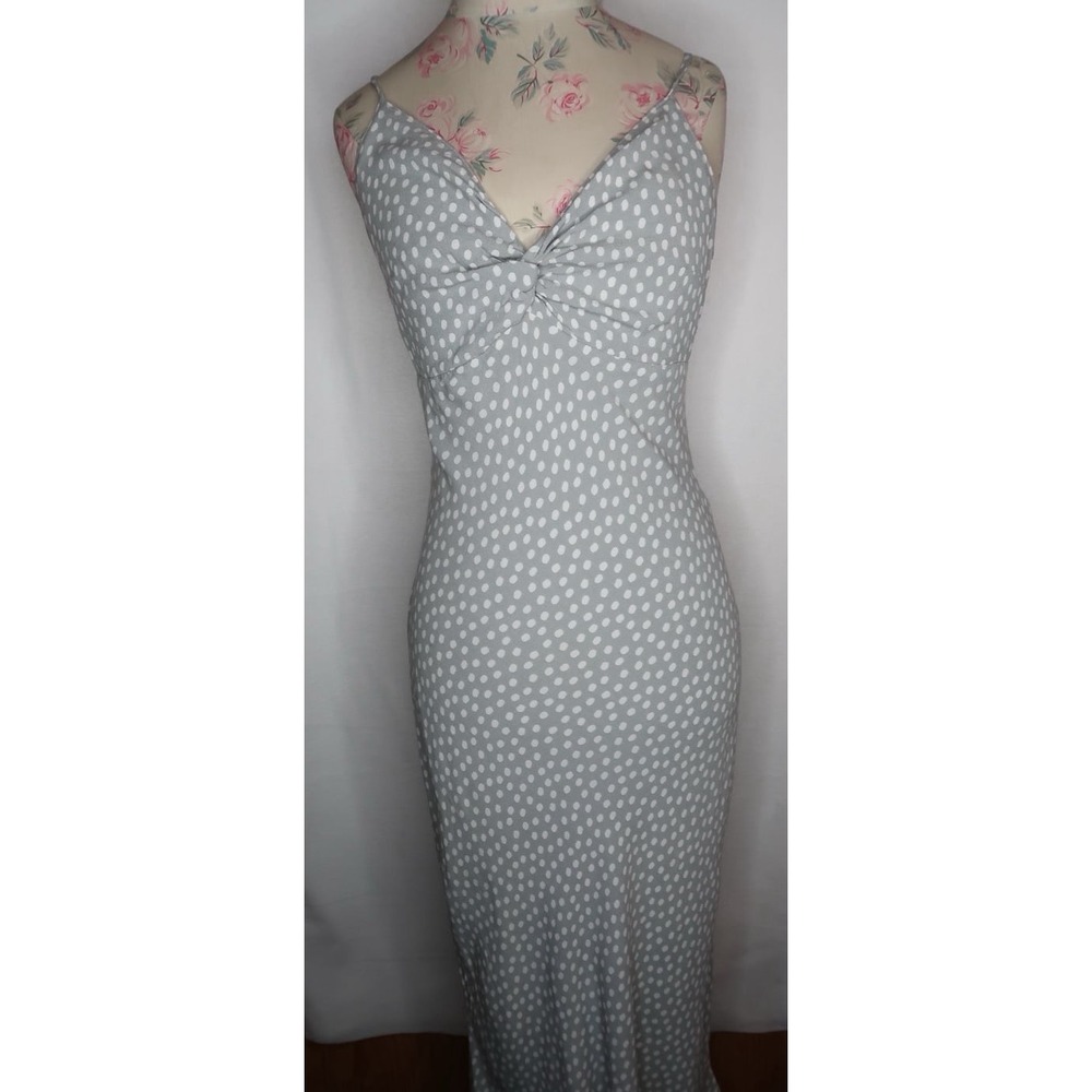 Abercrombie Mint White Polka Dot Twist Front Midi Dress Womens Medium Slip
